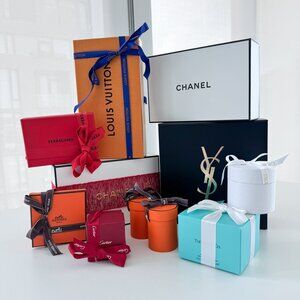 Designer Box LOT (Chanel, Dior, Hermes, Cartier, Louis Vuitton, YSL, Tiffany)